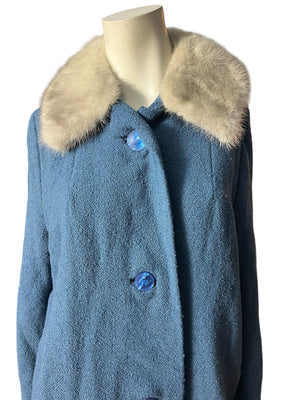 Vintage 50’s blue fur collar coat M L