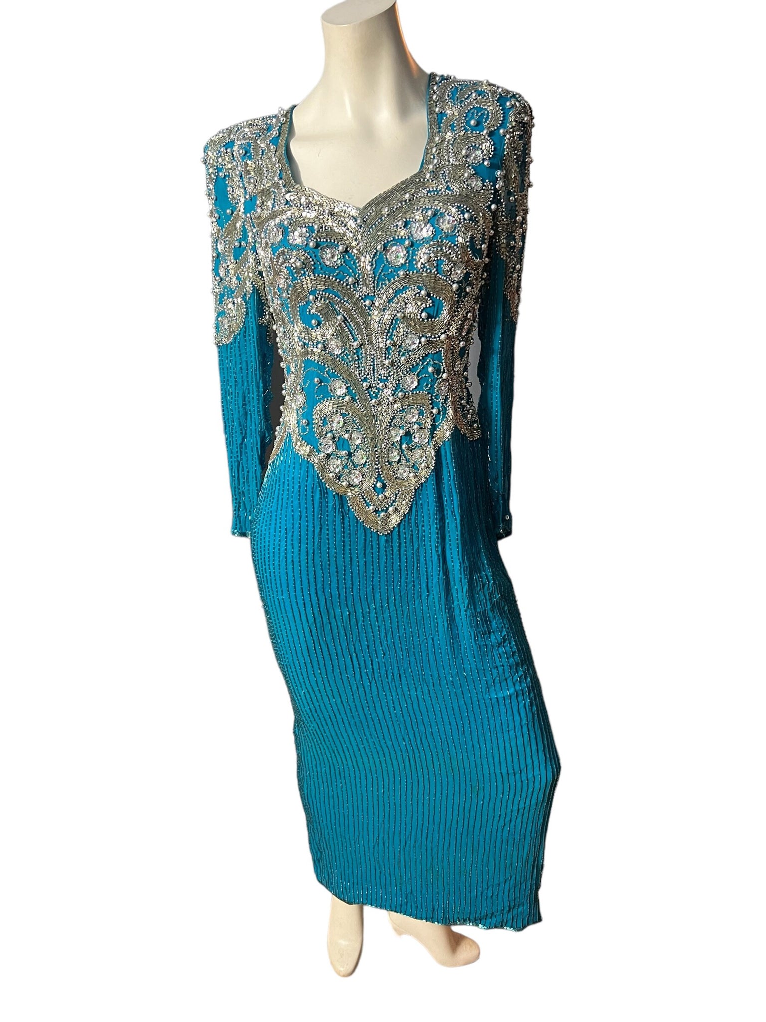 Vintage 80's turquoise bead dress 12 Alyce Designs