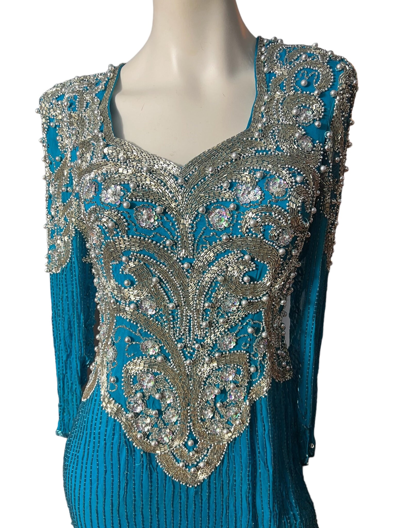 Vintage 80's turquoise bead dress 12 Alyce Designs