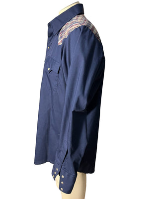 Vintage 70's blue & plaid western shirt M 33