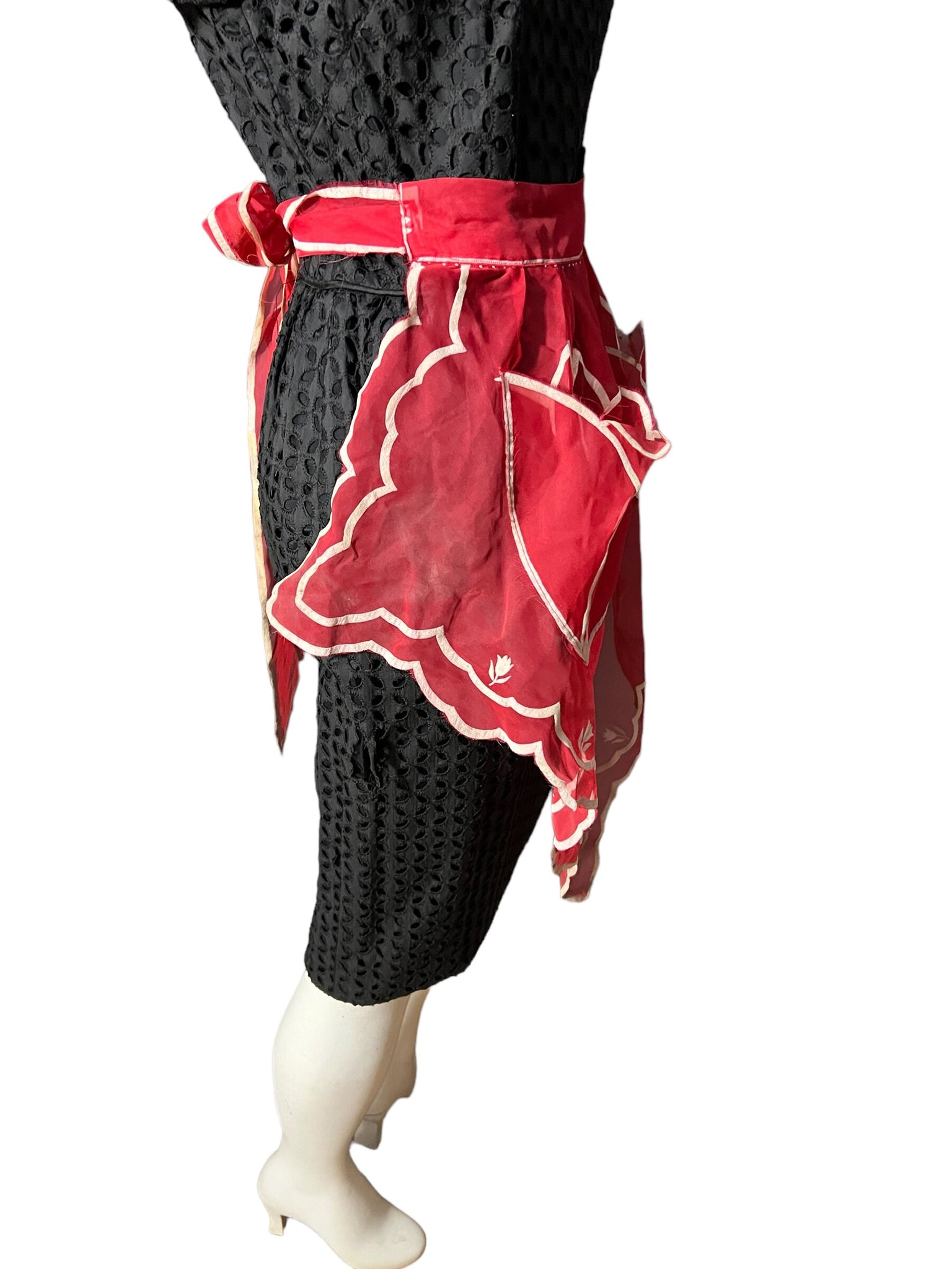 Vintage 50's red sheer tulip apron