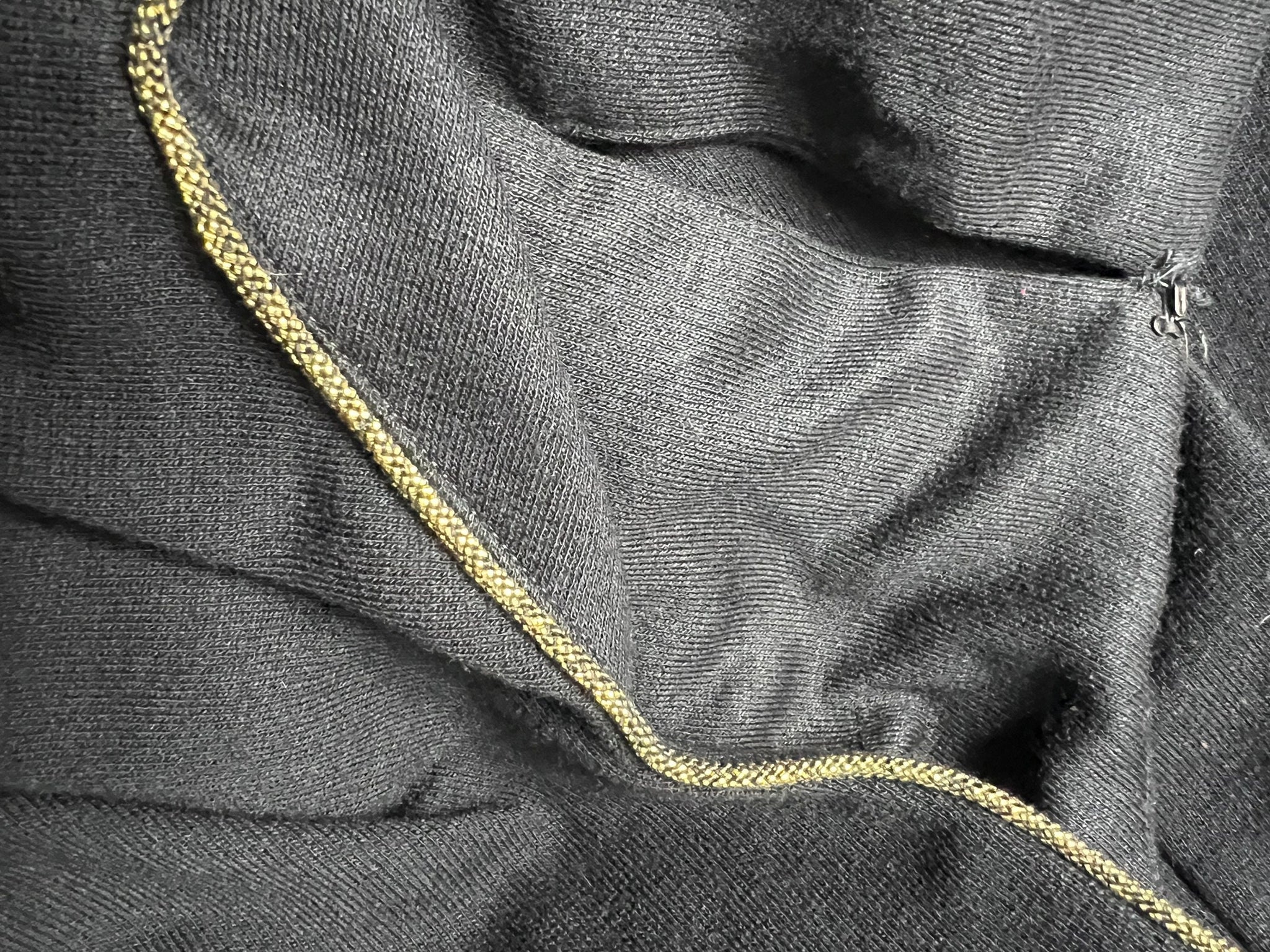 Vintage 80's black knit dress w/ gold trim L