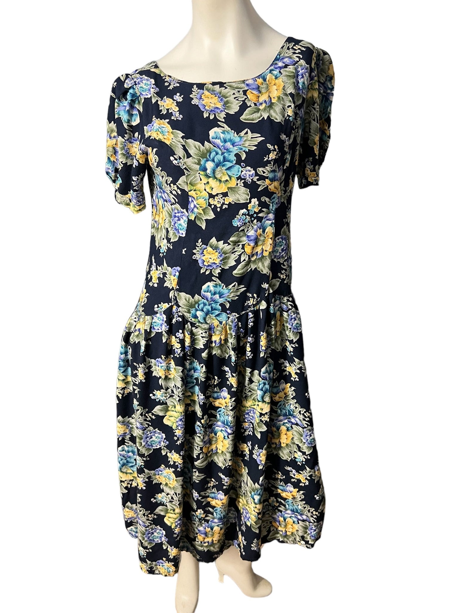 Vintage 80's floral drop waist dress L Sarin