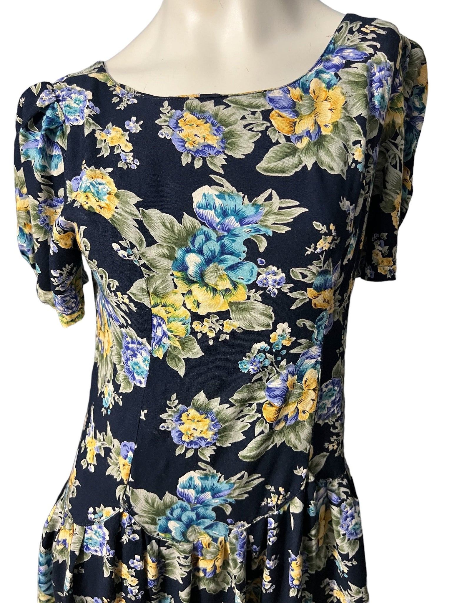 Vintage 80's floral drop waist dress L Sarin