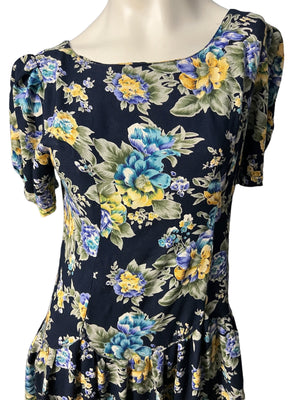 Vintage 80's floral drop waist dress L Sarin