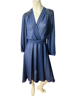 Vintage blue 70's sheer dress M Taurus bead