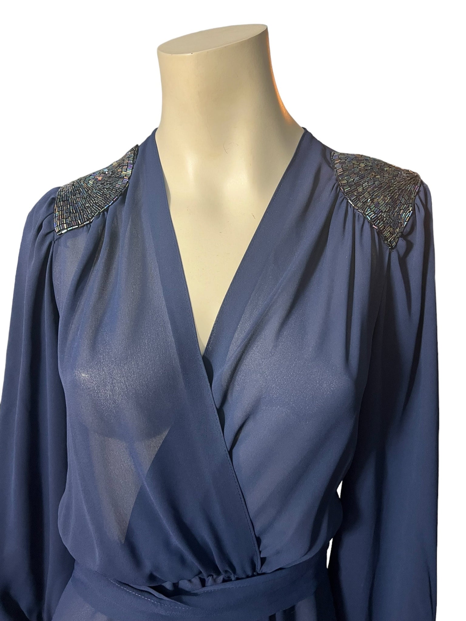 Vintage blue 70's sheer dress M Taurus bead