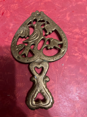 Vintage brass bird trivet small