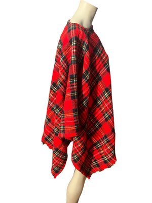 Vintage red plaid poncho shawl