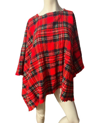 Vintage red plaid poncho shawl