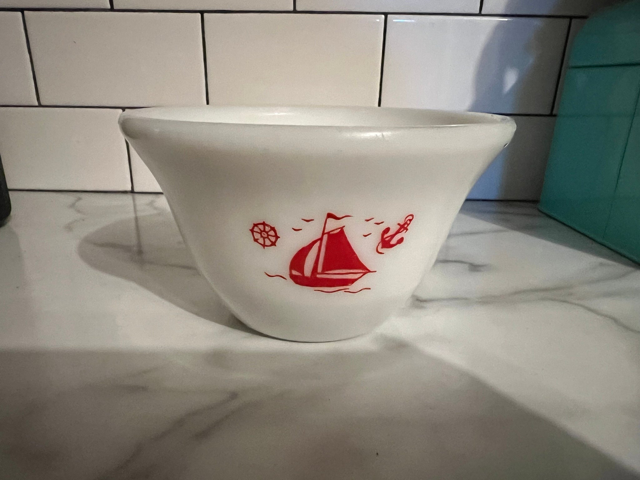Vintage red sailboat am mixing bowl