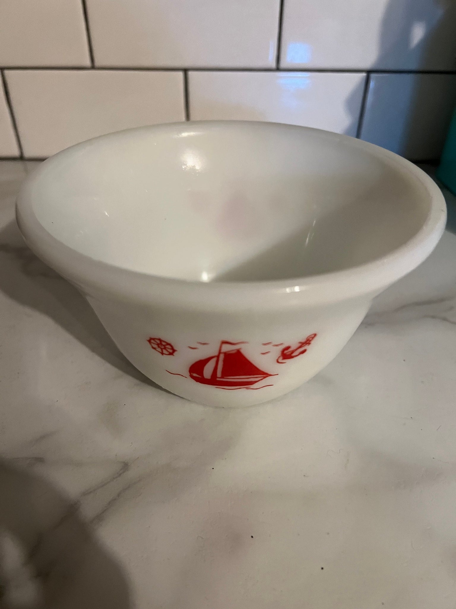 Vintage red sailboat am mixing bowl