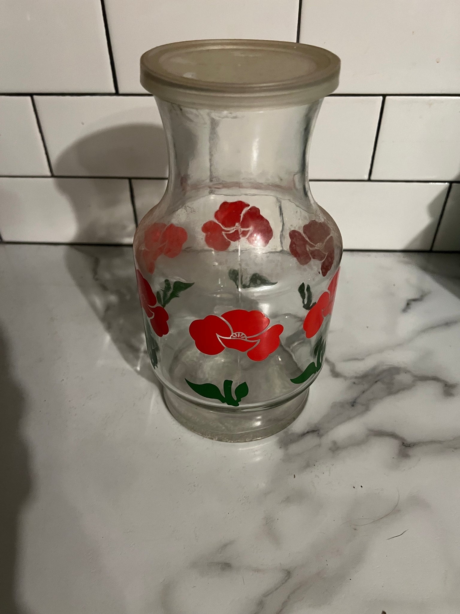Vintage red juice pitcher floral midcentury