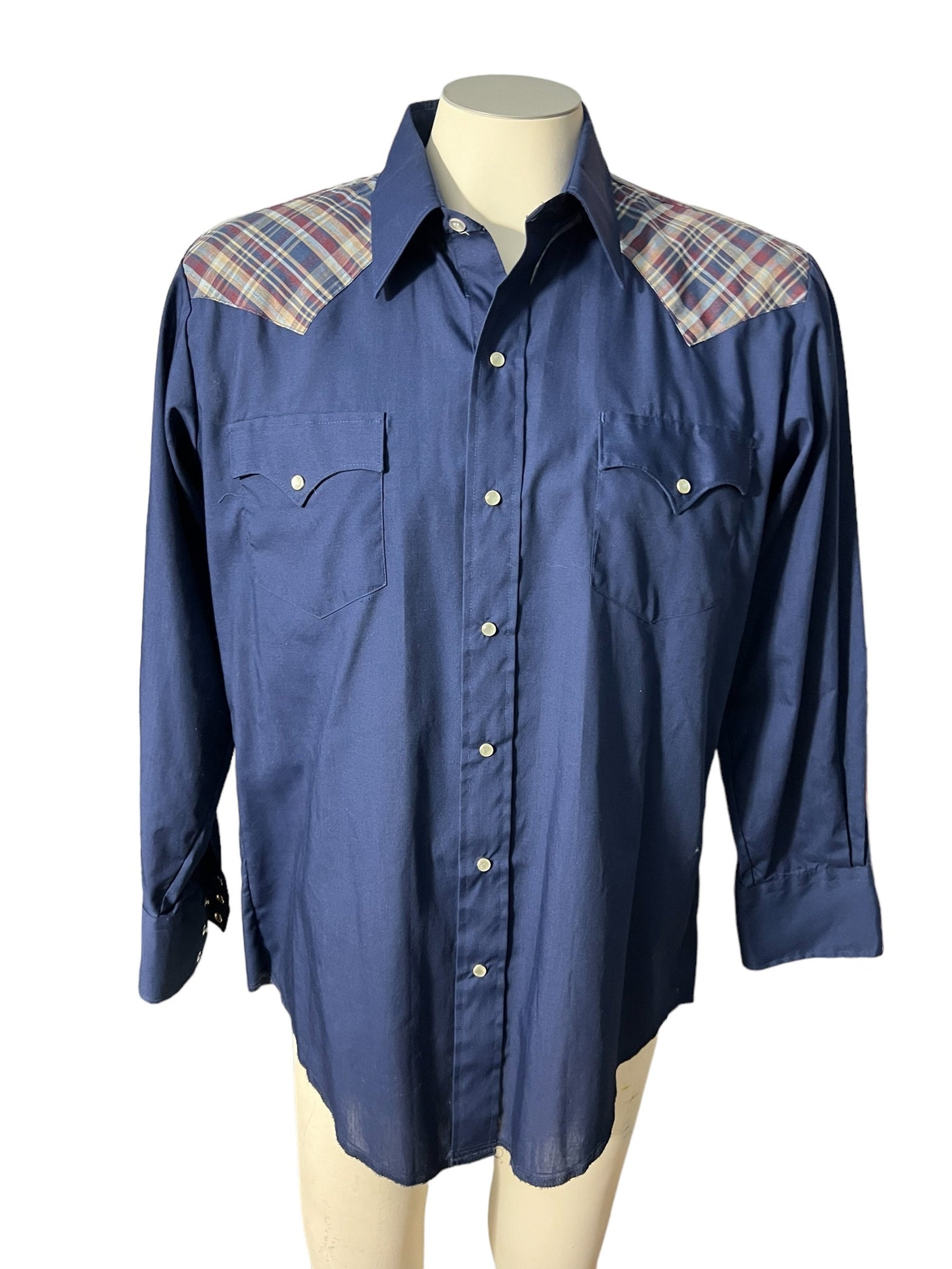 Vintage 70's blue & plaid western shirt M 33