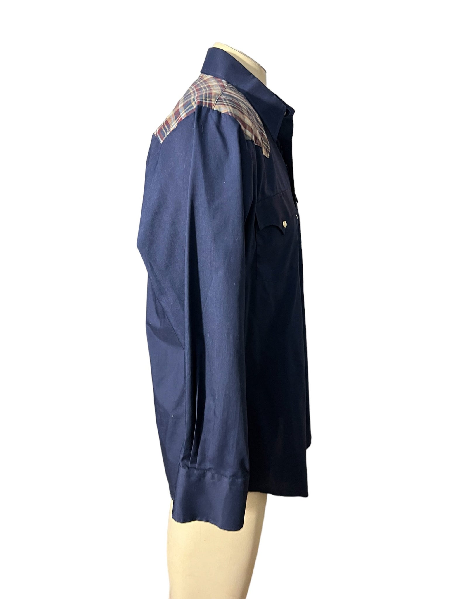 Vintage 70's blue & plaid western shirt M 33
