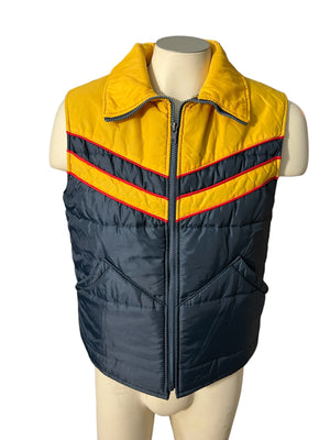 Vintage 70's Sears ski vest M yellow blue red