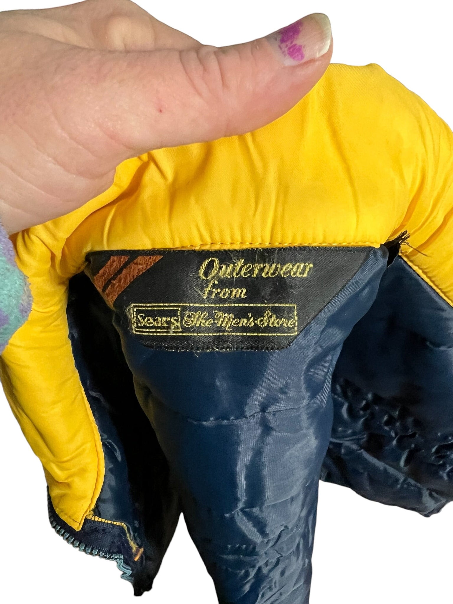 Vintage 70's Sears ski vest M yellow blue red
