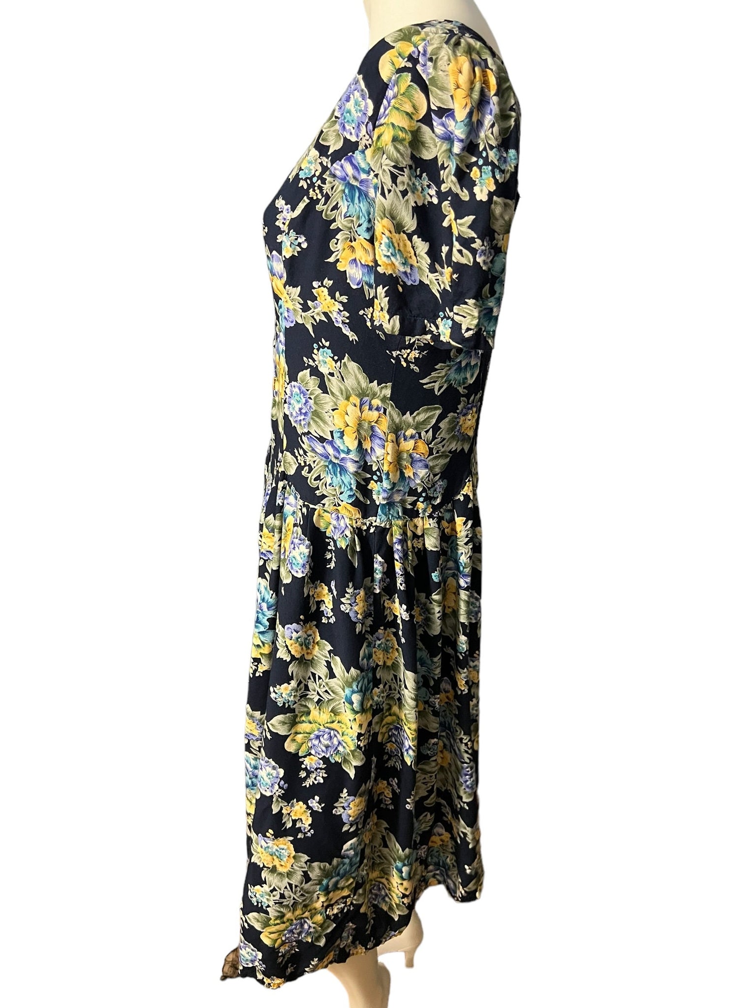 Vintage 80's floral drop waist dress L Sarin