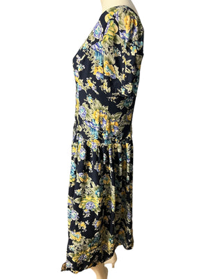 Vintage 80's floral drop waist dress L Sarin