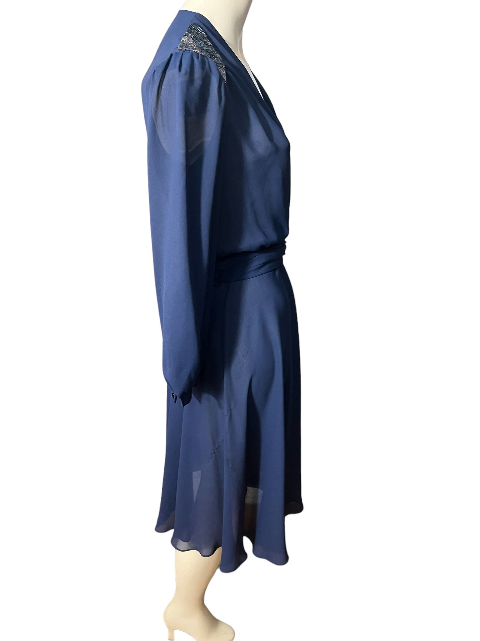 Vintage blue 70's sheer dress M Taurus bead
