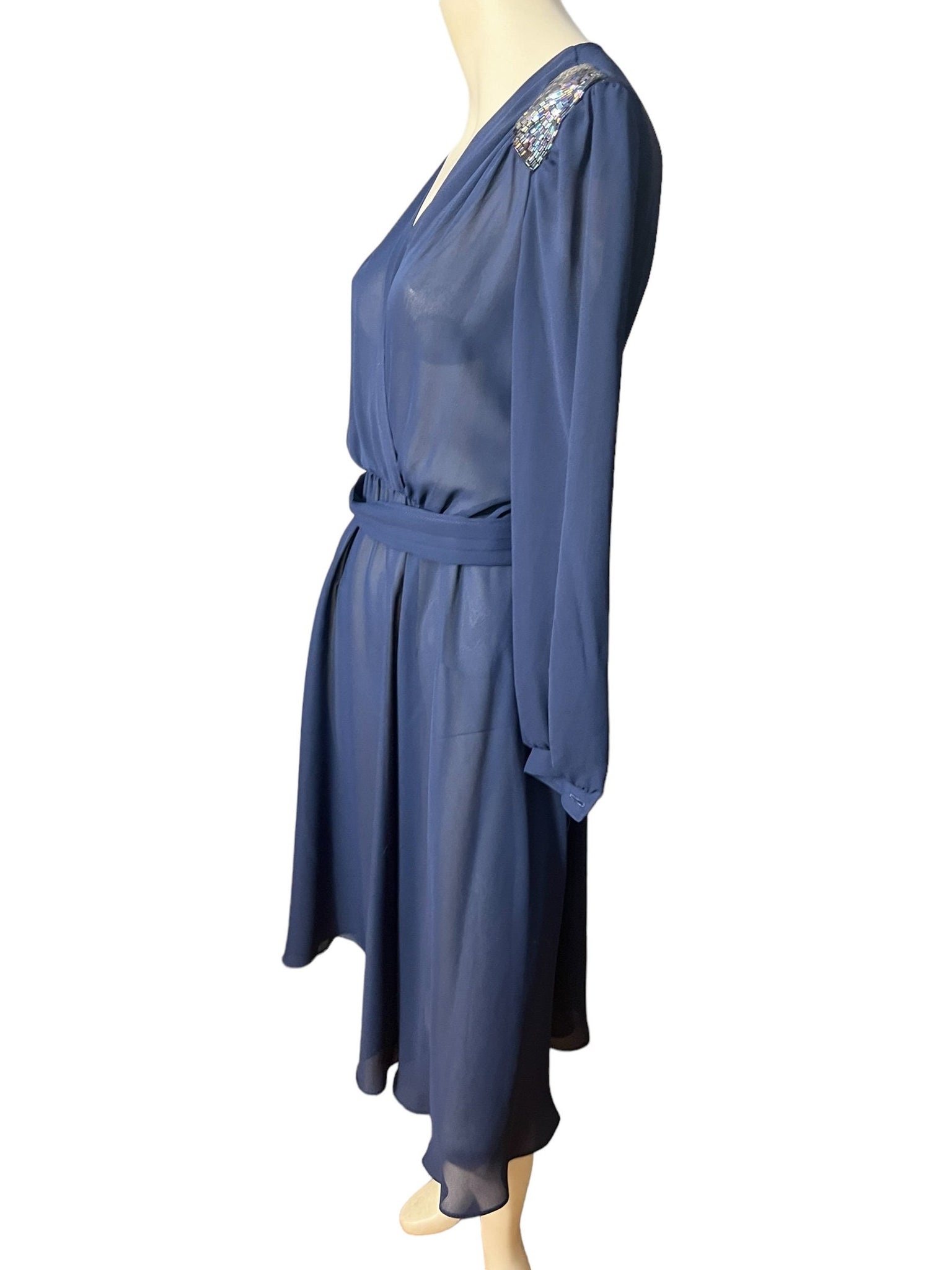 Vintage blue 70's sheer dress M Taurus bead