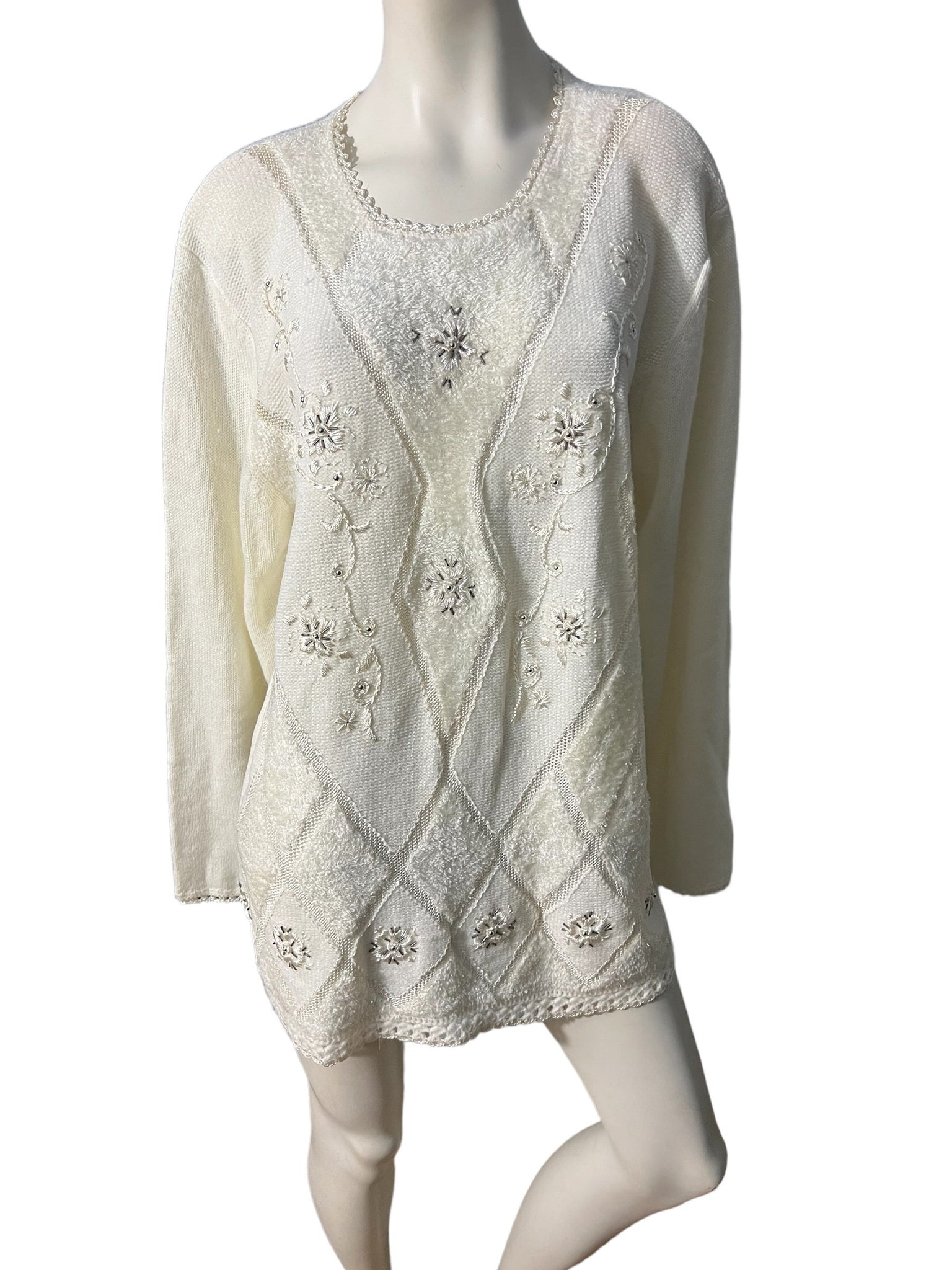 Vintage 80's white oversized sweater L Koret