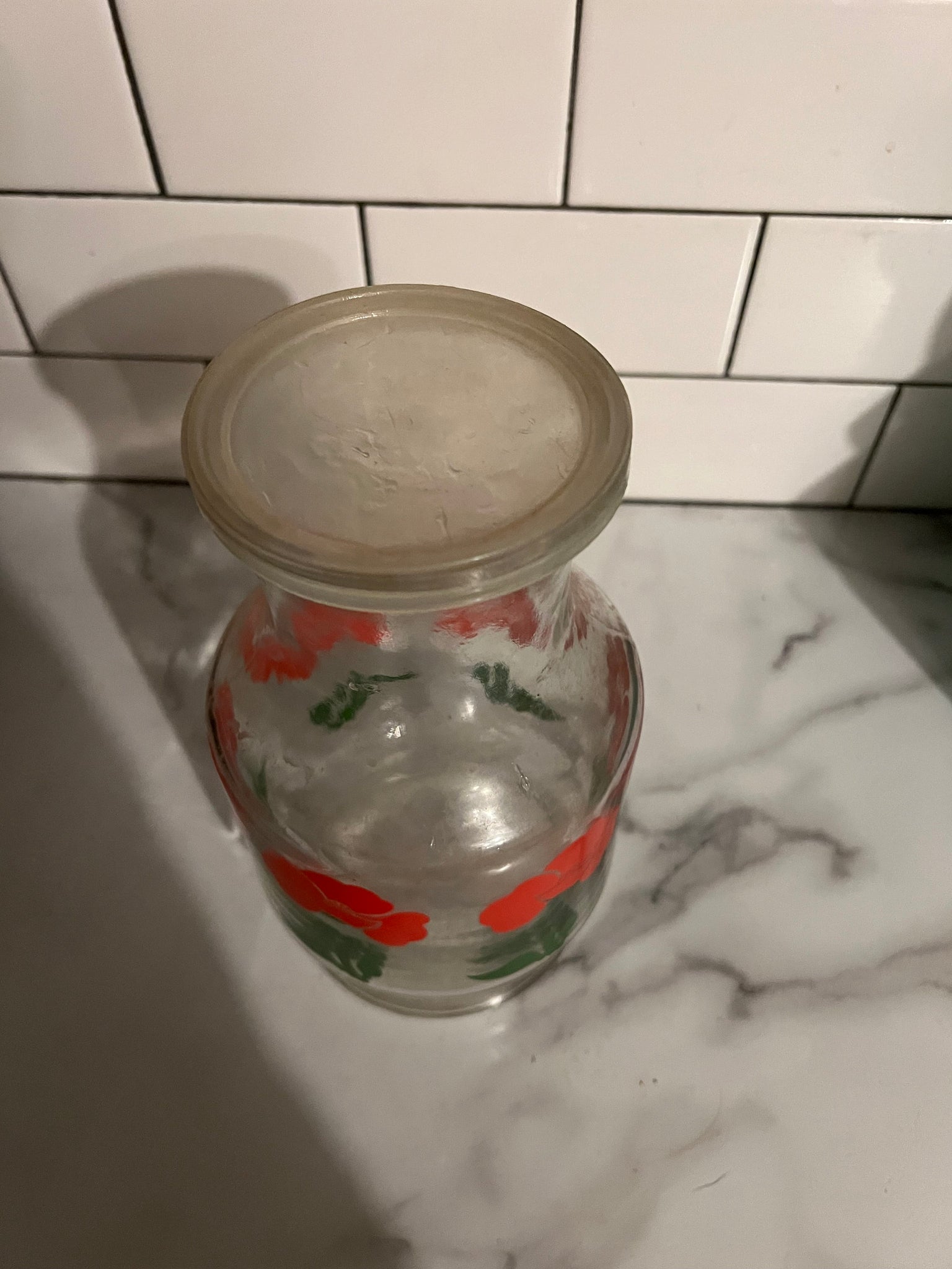 Vintage red juice pitcher floral midcentury