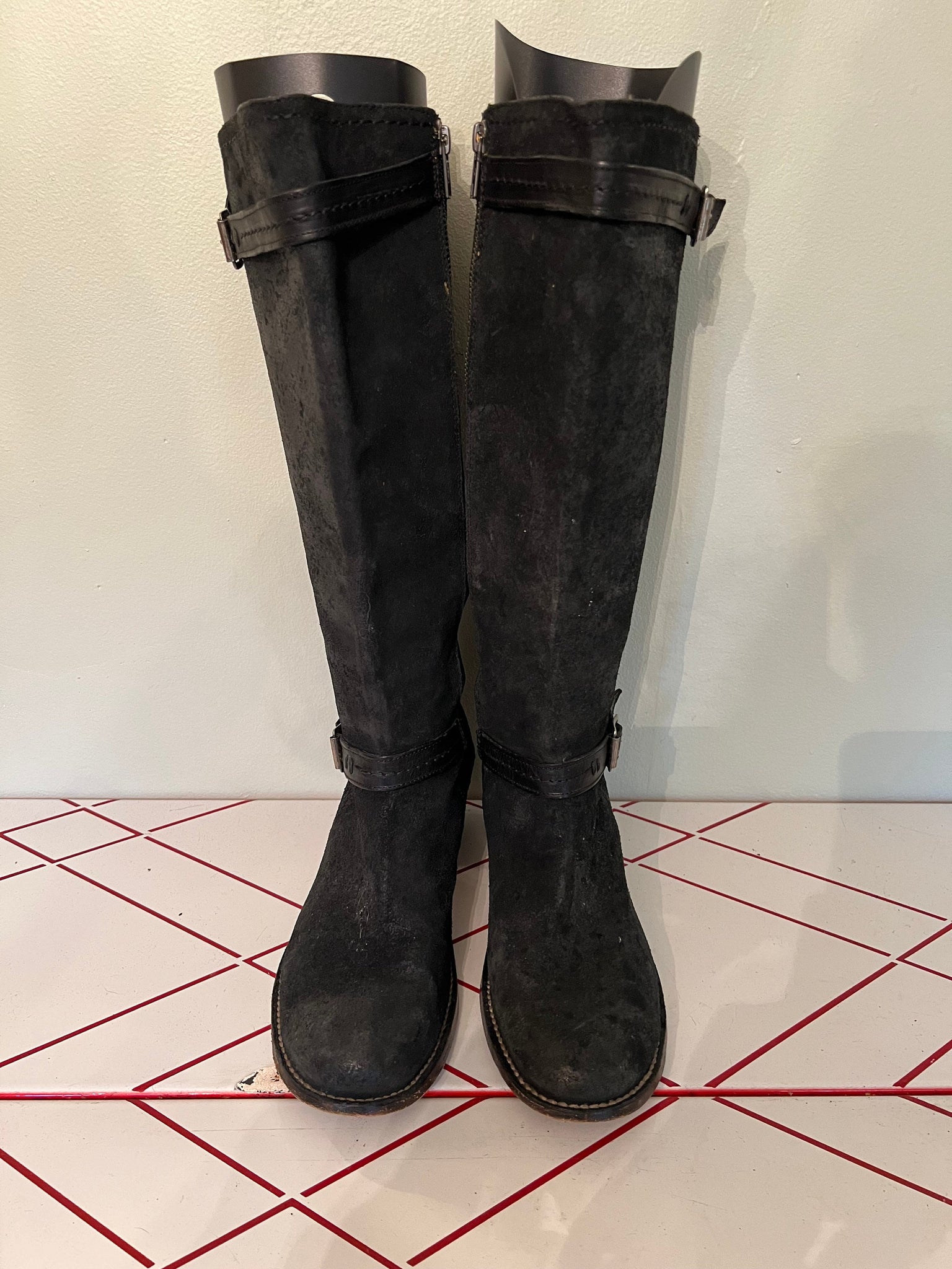 Vintage black suede Frye knee boots 10
