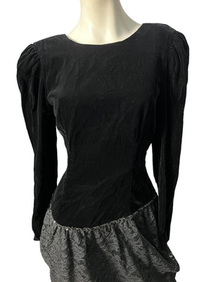 Vintage 80's black velvet drop waist dress M Jody
