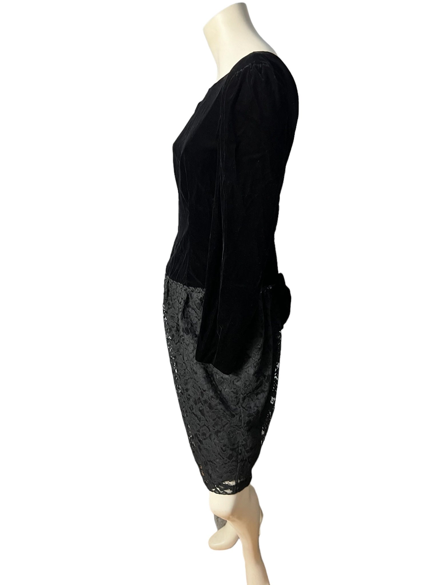 Vintage 80's black velvet drop waist dress M Jody