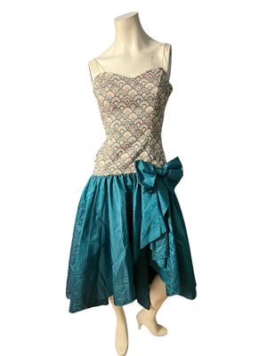 Vintage 80's prom formal dress S dropwaist