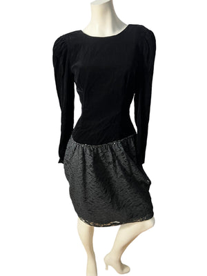 Vintage 80's black velvet drop waist dress M Jody