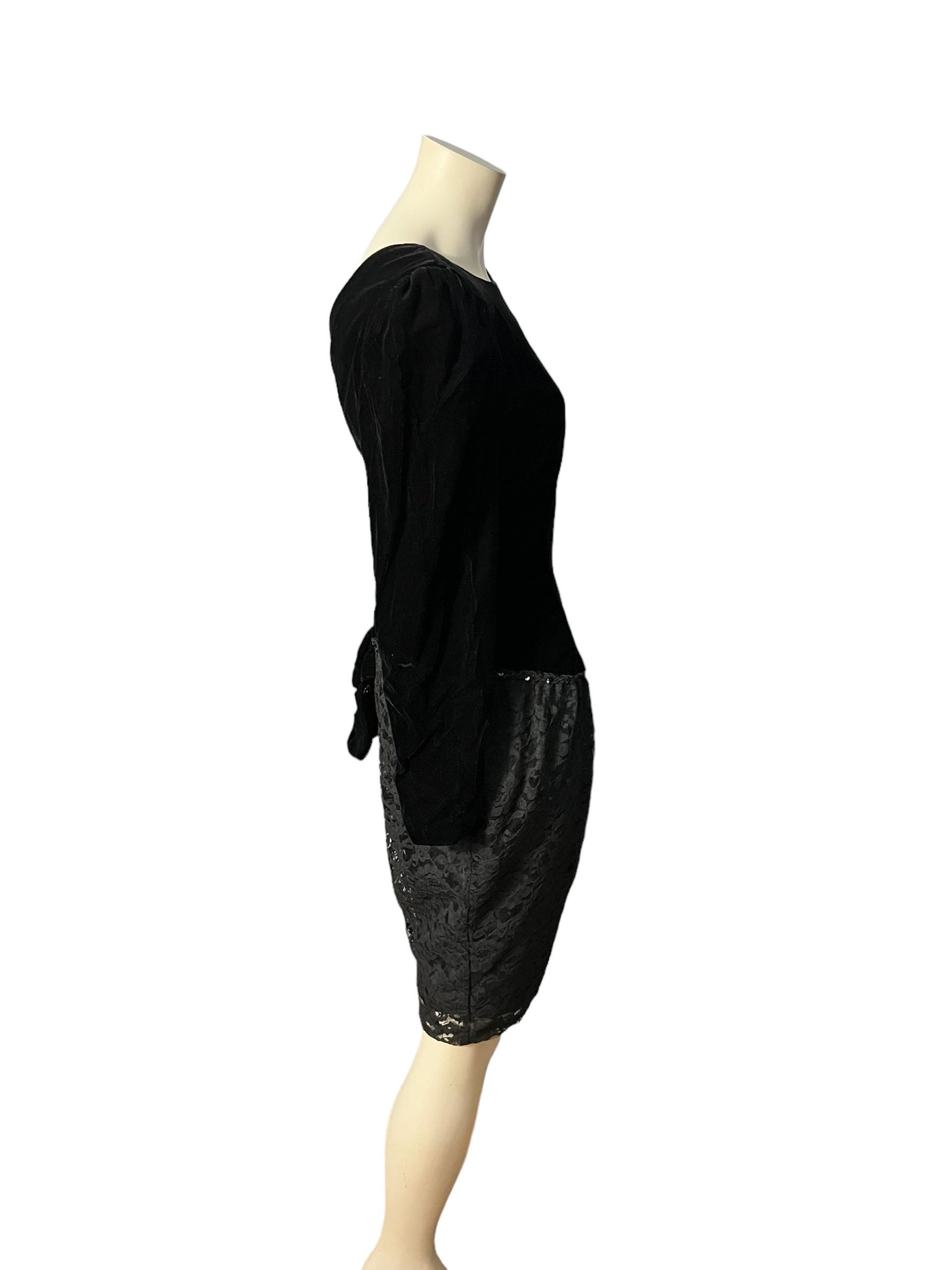 Vintage 80's black velvet drop waist dress M Jody