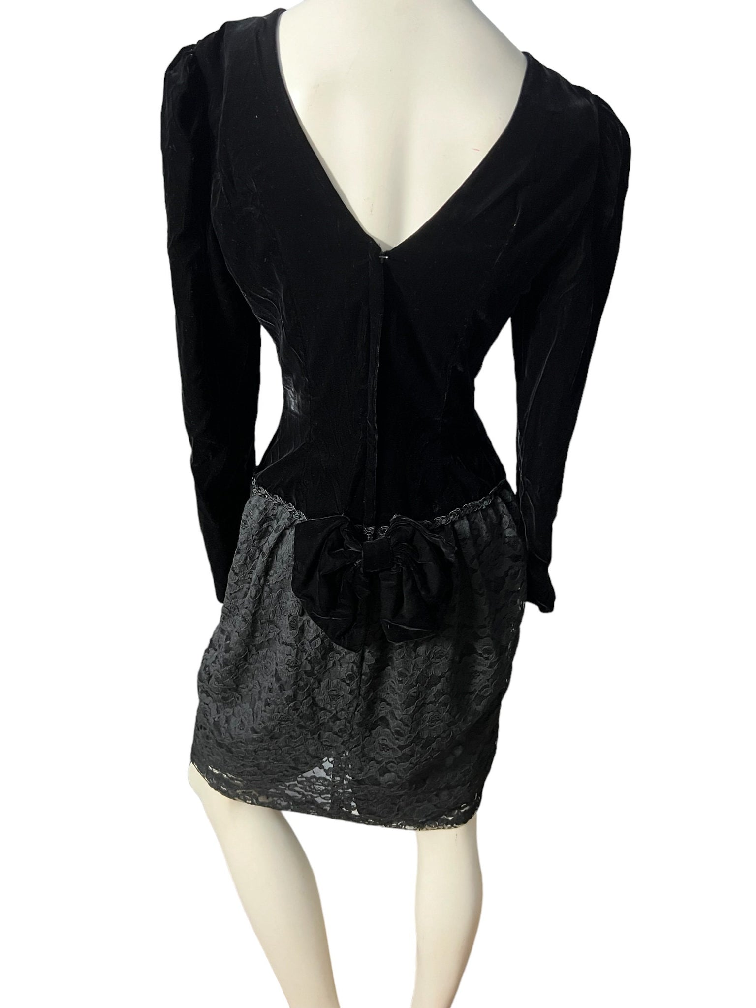 Vintage 80's black velvet drop waist dress M Jody