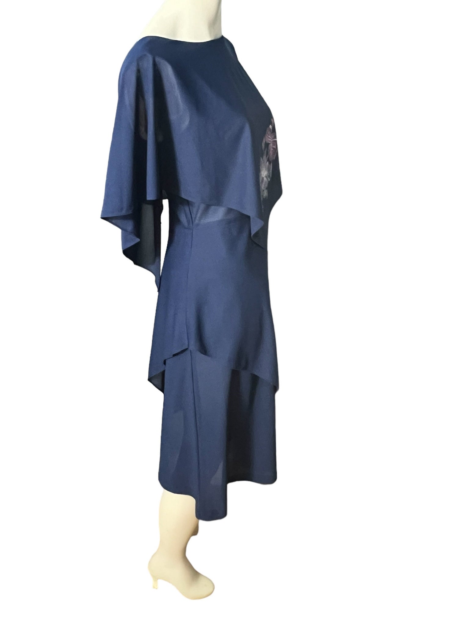 Vintage 70's blue scarf dress M 12 Gilberti