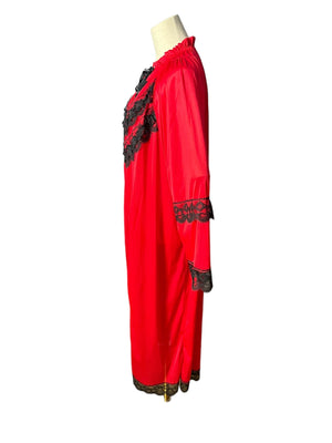 Vintage 60's lingerie robe M L red & black