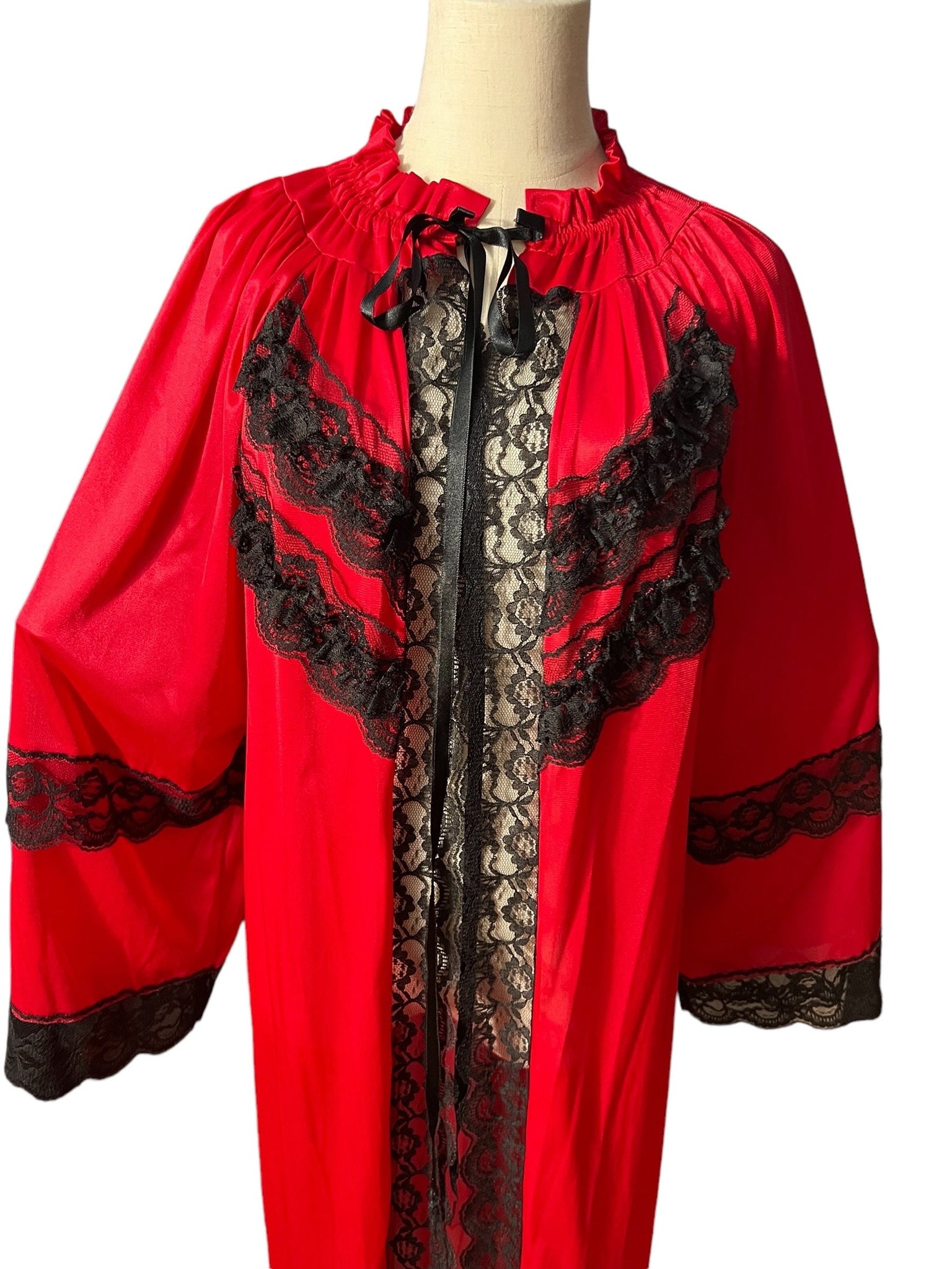 Vintage 60's lingerie robe M L red & black