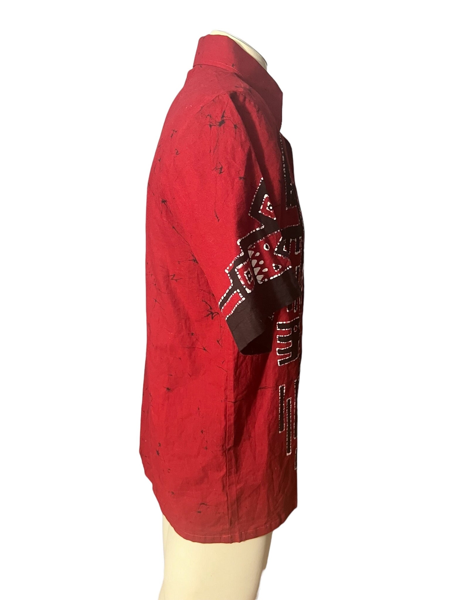 Vintage batik men's shirt M red & black