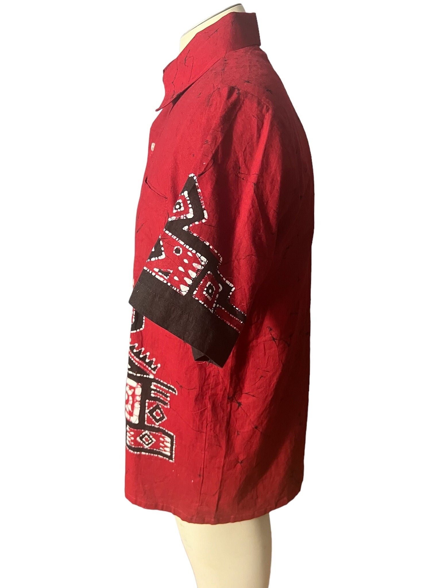 Vintage batik men's shirt M red & black