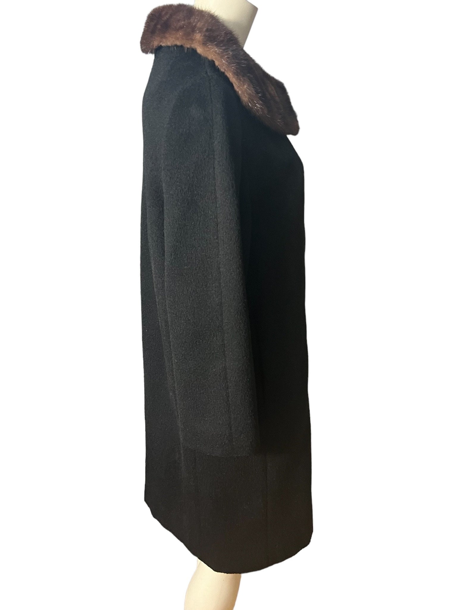 Vintage black 50's coat fur collar M L