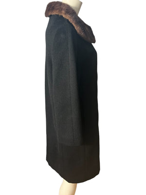 Vintage black 50's coat fur collar M L