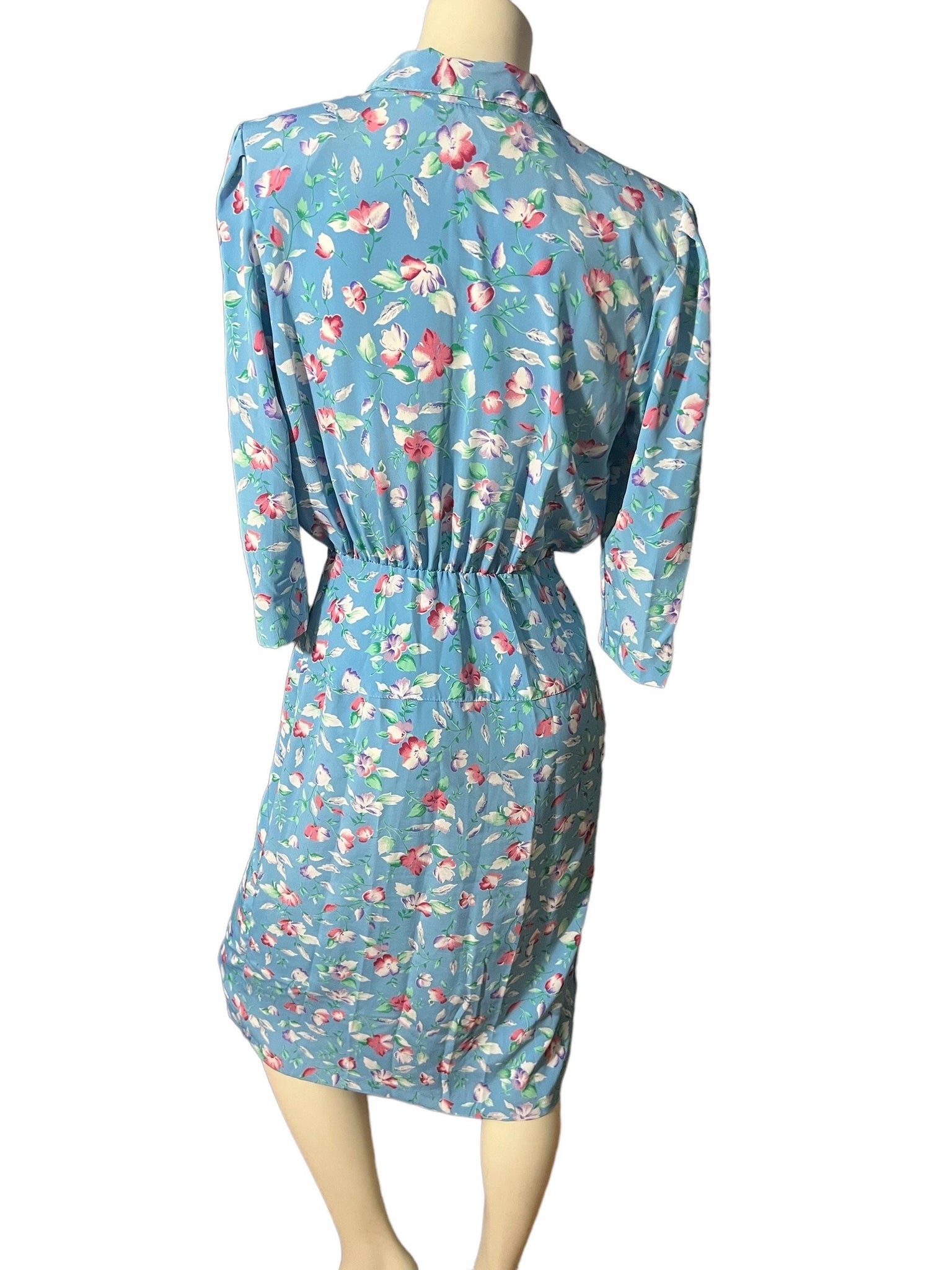 Vintage blue foral 80's dress 7/8 John Richard