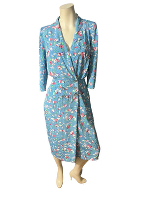 Vintage blue foral 80's dress 7/8 John Richard