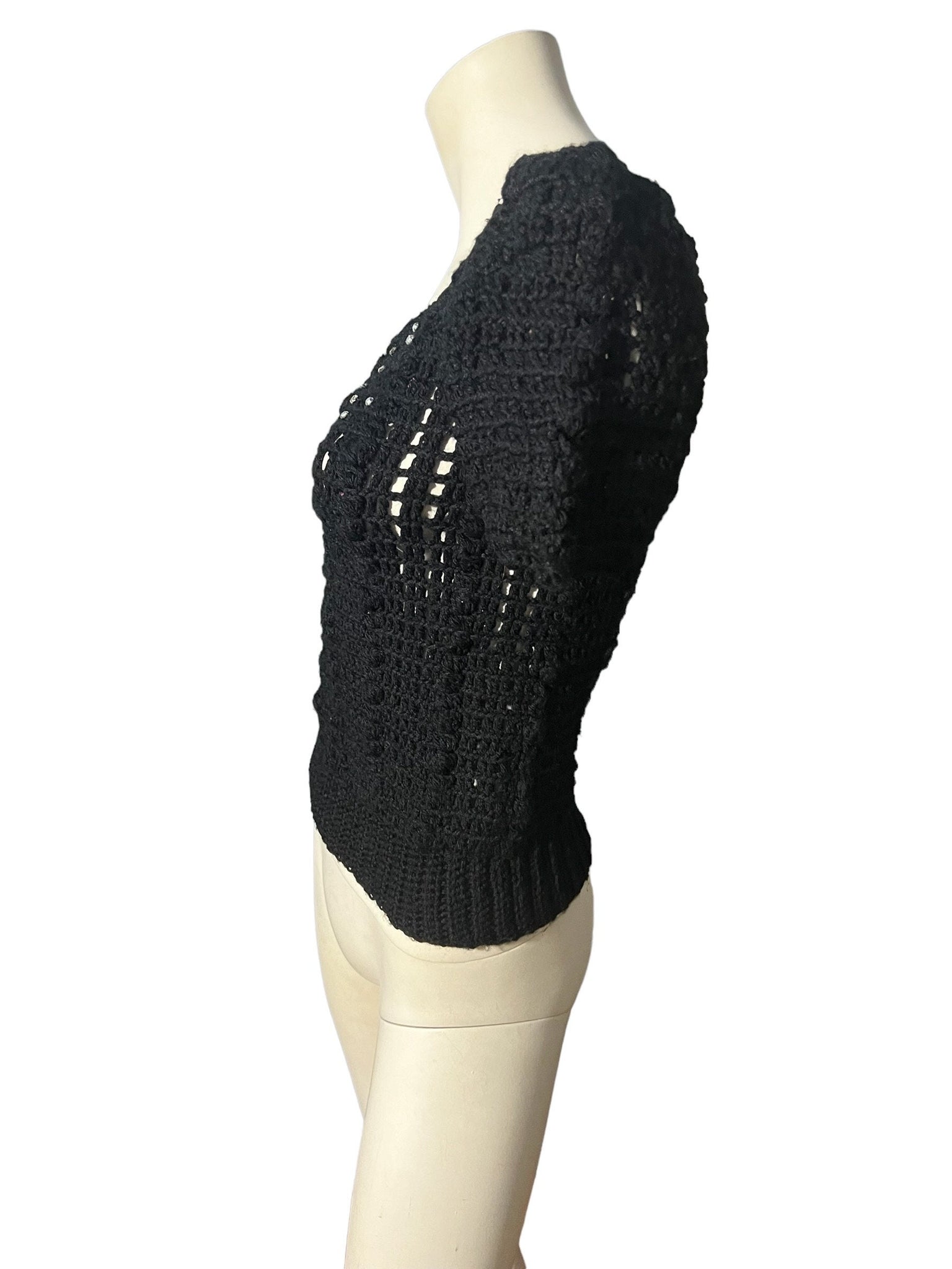 Vintage black handmade sweater S rhinestones