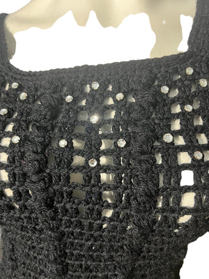 Vintage black handmade sweater S rhinestones