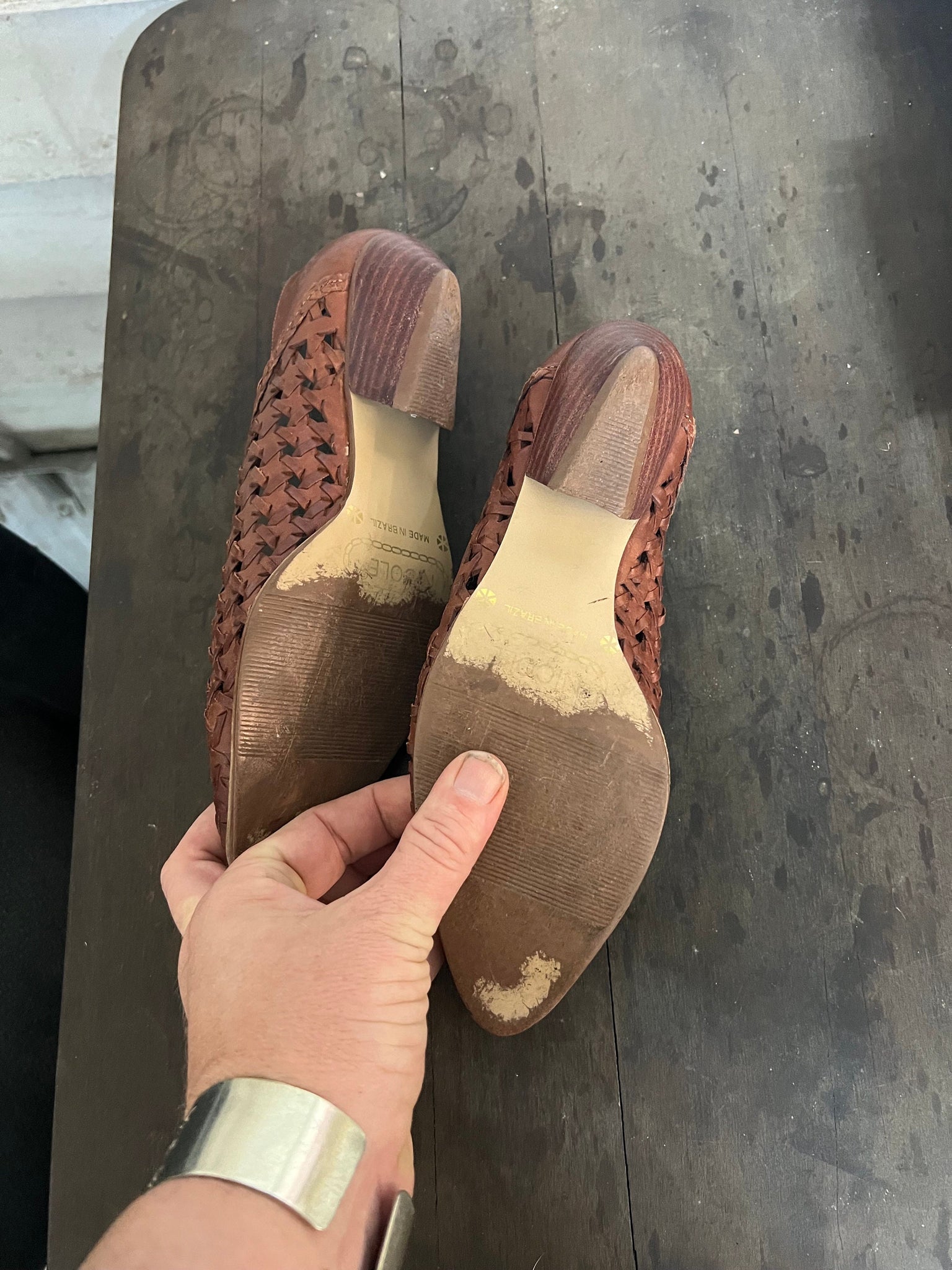 vintage 80's brown woven leather pumps 5.5M