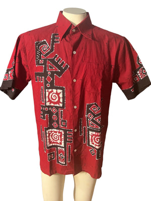 Vintage batik men's shirt M red & black