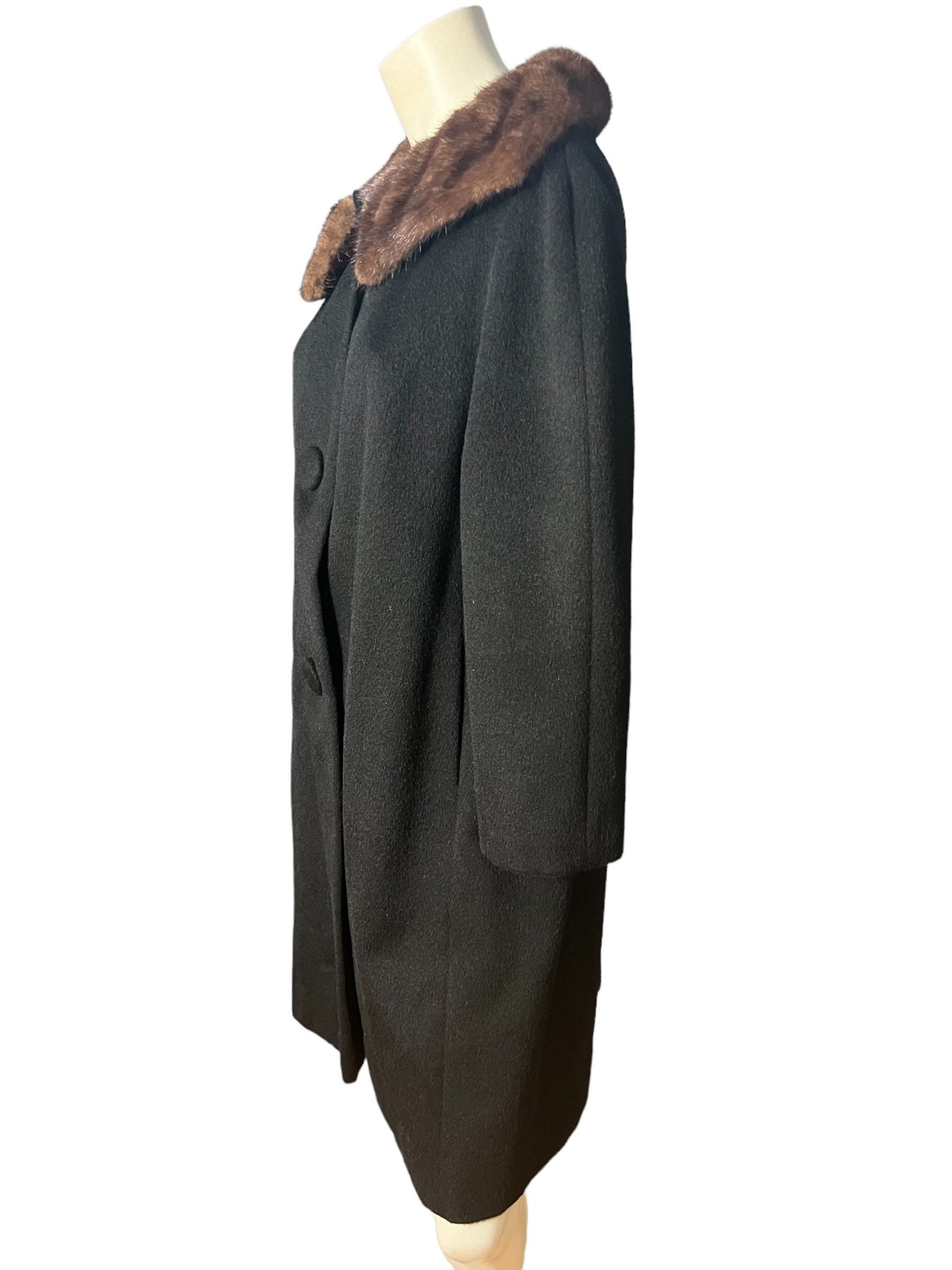 Vintage black 50's coat fur collar M L