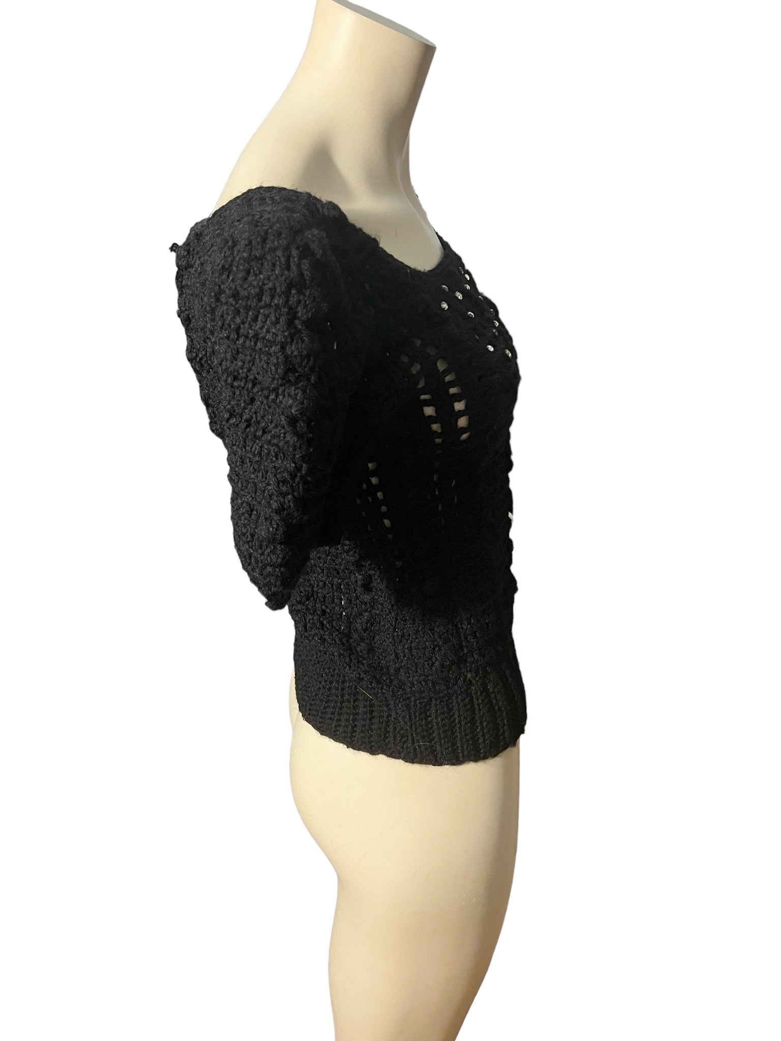 Vintage black handmade sweater S rhinestones