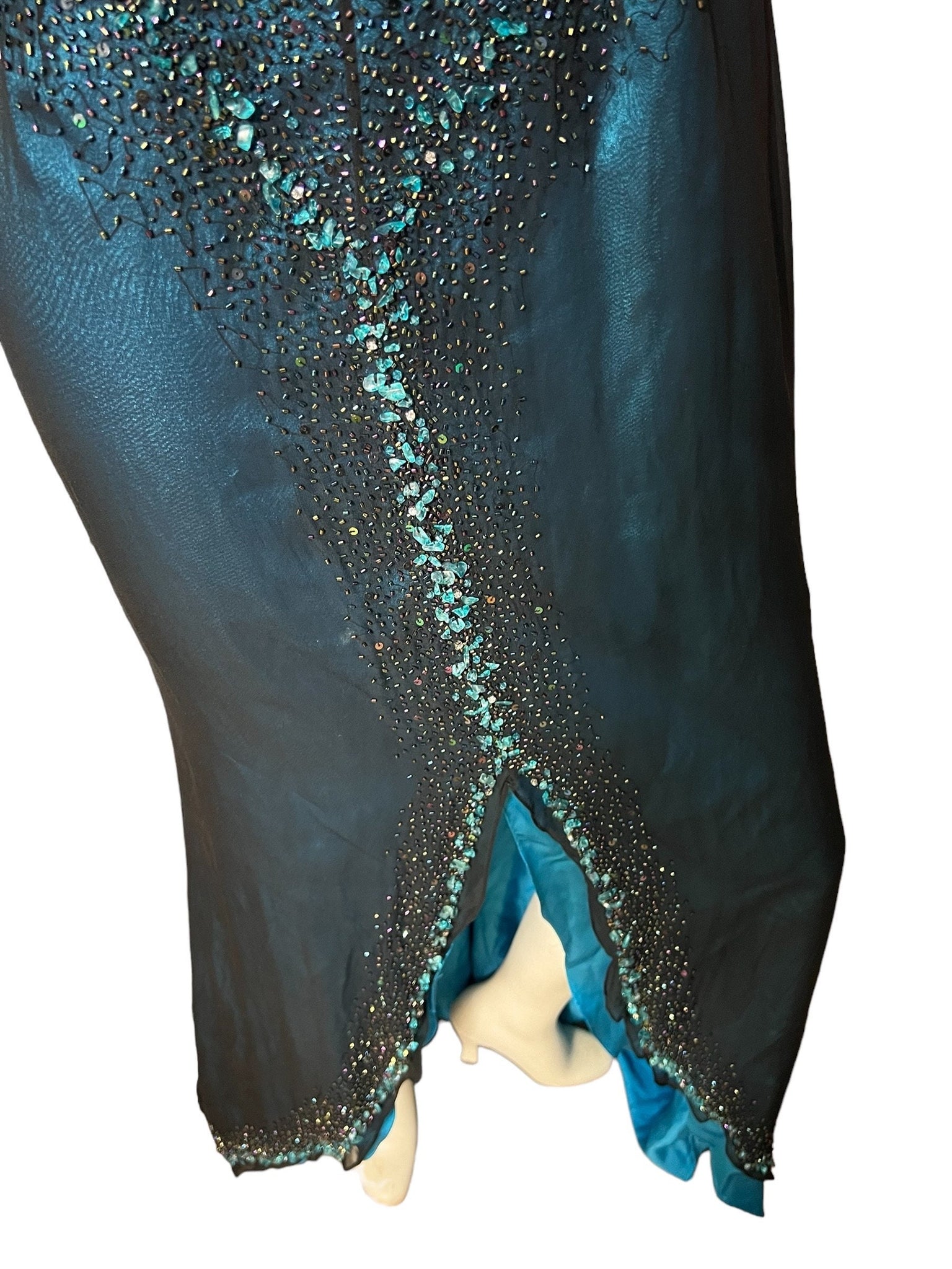 Vintage 80's turquoise & black bead gown 12 Alyce